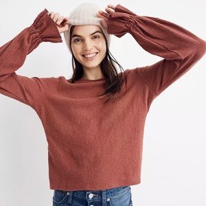 Madewell Texture & Thread Ruffle Cuff Top Long Sleeve Cream Off White Ivory